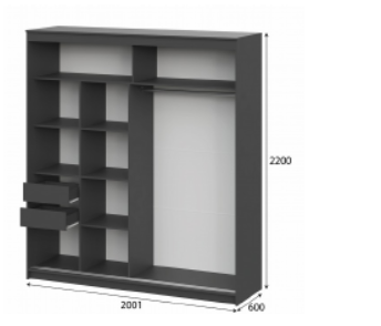 Шкаф-купе ШКП-3 2000 мм графит (СВ) в Заречном - zarechnyj.mebel-e96.ru