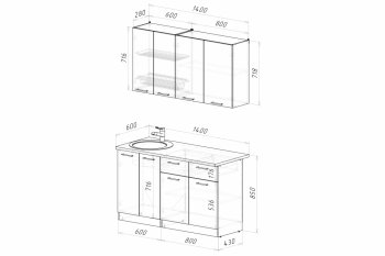 Кухонный гарнитур Асая Медиум 1400 мм (Герда) в Заречном - zarechnyj.mebel-e96.ru