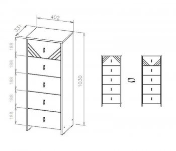 Комод (5 ящиков) Байкал Графит/Дуб золотой (СВ) в Заречном - zarechnyj.mebel-e96.ru