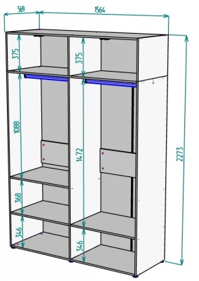 Шкаф 1564 мм Erik H313 + Антресоль HA4 (Графит) в Заречном - zarechnyj.mebel-e96.ru