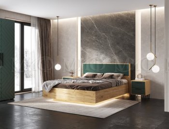 Кровать парящая с ПМ Флэш грин/дуб крафт (Миф) в Заречном - zarechnyj.mebel-e96.ru