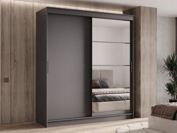 Шкаф-купе 2000 мм Гранд-1 ЛДСП/Зеркало, графит (Эра) в Заречном - zarechnyj.mebel-e96.ru