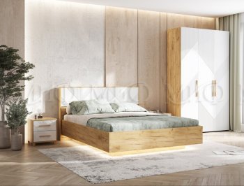 Кровать парящая Ирис крафт/белый с подсветкой (Миф) в Заречном - zarechnyj.mebel-e96.ru