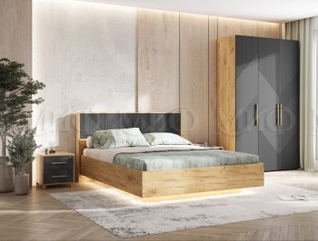Кровать парящая с ПМ Ирис графит/дуб крафт (Миф) в Заречном - zarechnyj.mebel-e96.ru