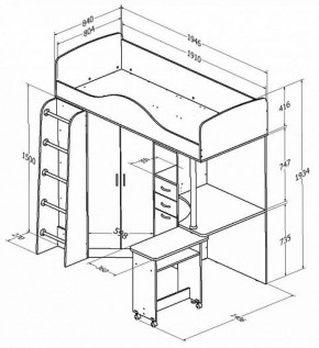 Кровать-чердак Теремок-1 Дуб молочный/Голубой в Заречном - zarechnyj.mebel-e96.ru