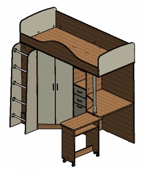 Кровать-чердак Теремок-1 Дуб молочный/Голубой в Заречном - zarechnyj.mebel-e96.ru