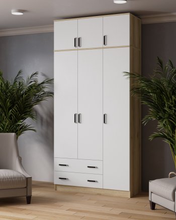 Шкаф Лагуна с антресолью делано/белый (Текс) в Заречном - zarechnyj.mebel-e96.ru