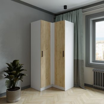 Шкаф угловой Ларс (угол прямой), Белый/Крафт золотой (Микон) в Заречном - zarechnyj.mebel-e96.ru