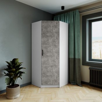 Шкаф угловой Ларс (угол скос), Белый/Ателье светлое (Микон) в Заречном - zarechnyj.mebel-e96.ru