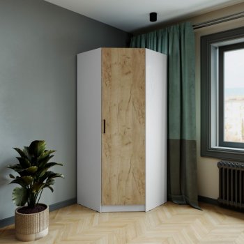 Шкаф угловой Ларс (угол скос), Белый/Крафт золотой (Микон) в Заречном - zarechnyj.mebel-e96.ru