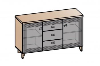 Комод 2дв, 3ящ Лежер КМ-3103 дуб серый/холст вулканический(СанТан) в Заречном - zarechnyj.mebel-e96.ru