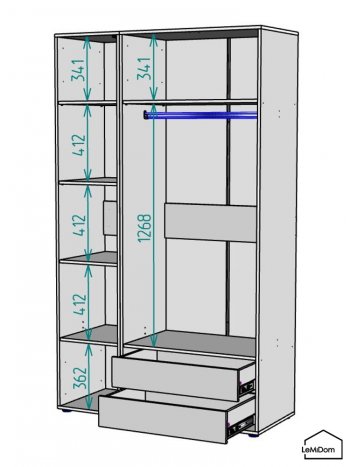 Шкаф Linnea MHR-3-2 2050х1200х510 (ДВ-М 11.1.25) в Заречном - zarechnyj.mebel-e96.ru