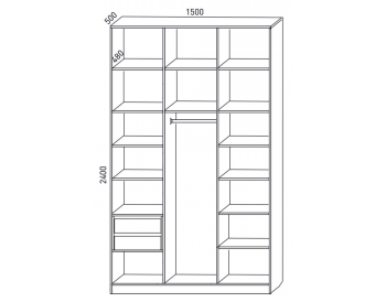 Шкаф распашной 1500 мм М6-3.3 Б+П+Б 150 + ящики + антресоль (М6) в Заречном - zarechnyj.mebel-e96.ru