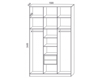 Шкаф распашной 1500 мм М6-3.4 П+Б+П 150 + антресоль + ящики (М6) в Заречном - zarechnyj.mebel-e96.ru