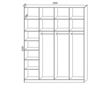 Шкаф распашной 2000 мм М6-4.6 Б+П+П+П 200 + антресоль (М6) в Заречном - zarechnyj.mebel-e96.ru