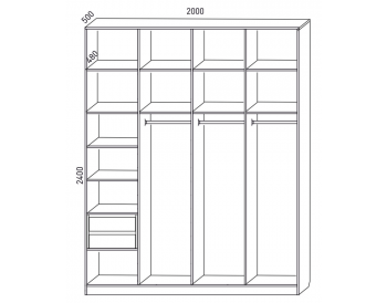 Шкаф распашной 2000 мм М6-4.6 Б+П+П+П 200 + антресоль + ящики (М6) в Заречном - zarechnyj.mebel-e96.ru