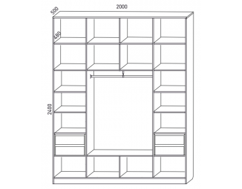 Шкаф распашной 2000 мм М6-4.2 Б+П+Б 200 + антресоль + 4 ящика (М6) в Заречном - zarechnyj.mebel-e96.ru