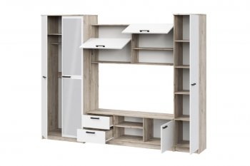 Стенка Марта-12 дуб крафт серый/белый (ИЦ) в Заречном - zarechnyj.mebel-e96.ru