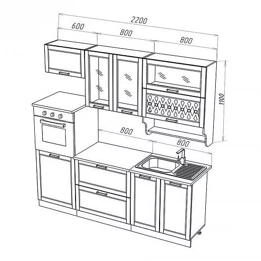 Кухонный гарнитур Милано 2200 мм Ком. №3 (Миф) в Заречном - zarechnyj.mebel-e96.ru