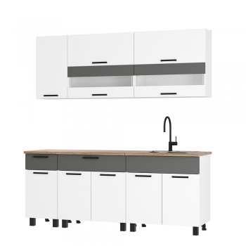 Кухонный гарнитур Монтана 2000 мм белый/графит (БТС) в Заречном - zarechnyj.mebel-e96.ru