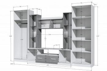 Стенка Николь-2 белый/бетонный камень(Зарон) в Заречном - zarechnyj.mebel-e96.ru