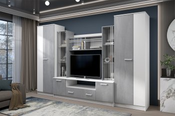 Стенка Николь-2 белый/бетонный камень(Зарон) в Заречном - zarechnyj.mebel-e96.ru