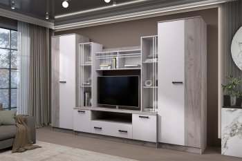 Стенка Николь-2 крафт серый/кашемир (Зарон) в Заречном - zarechnyj.mebel-e96.ru
