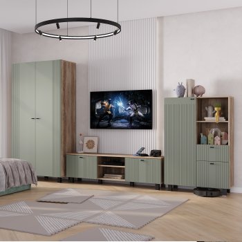Стенка Олива комп.3 эвкалипт софт (БТС) в Заречном - zarechnyj.mebel-e96.ru