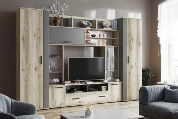 Гостиная Оскар-18-2 дуб делано/графит (Текс) в Заречном - zarechnyj.mebel-e96.ru