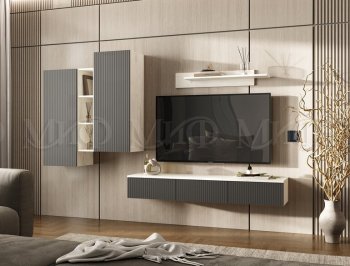 Стенка Оскар комп.2 крафт белый/графит (Миф) в Заречном - zarechnyj.mebel-e96.ru