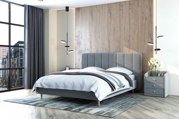 Кровать двуспальная Рино светло-серый (БМ) в Заречном - zarechnyj.mebel-e96.ru