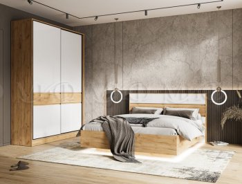 Кровать парящая Роджина с подсветкой, крафт/белый (Миф) в Заречном - zarechnyj.mebel-e96.ru