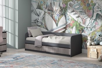 Кровать Соната 900 графит/крафт серый (Зарон) в Заречном - zarechnyj.mebel-e96.ru
