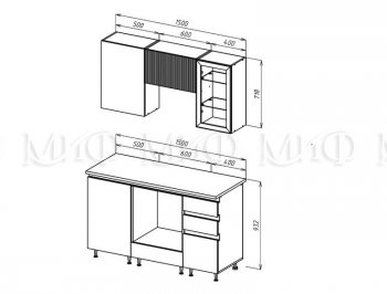 Кухонный гарнитур Техно-6 1500 мм (Миф) в Заречном - zarechnyj.mebel-e96.ru