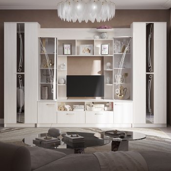 Стенка Венеция ясень белый (БТС) в Заречном - zarechnyj.mebel-e96.ru